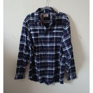 Jachs Mens Button Down Flannel Shirt Plaid Long Sleeve Blue White Brown XL